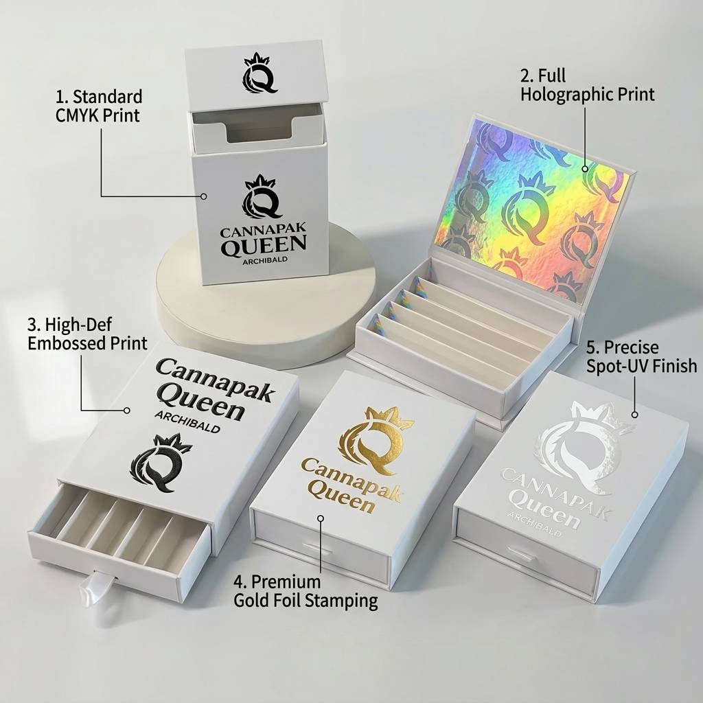 gold foil pre-roll packaging box UV printing